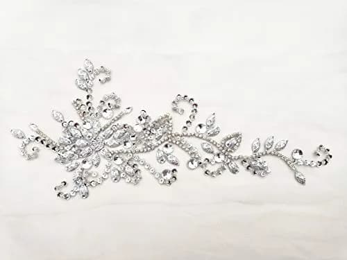 succi shan 17x38cm Sew on Sequin Rhinestones Belt Crystal Appliques for DIY Costume Dress | Floral Embroidered Patch thumbnail 4