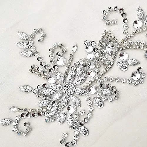 succi shan 17x38cm Sew on Sequin Rhinestones Belt Crystal Appliques for DIY Costume Dress | Floral Embroidered Patch thumbnail 5