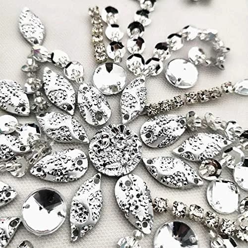 succi shan 17x38cm Sew on Sequin Rhinestones Belt Crystal Appliques for DIY Costume Dress | Floral Embroidered Patch thumbnail 6