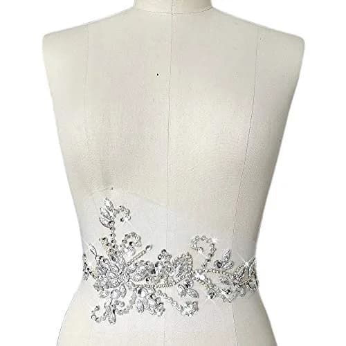 succi shan 17x38cm Sew on Sequin Rhinestones Belt Crystal Appliques for DIY Costume Dress | Floral Embroidered Patch thumbnail 2