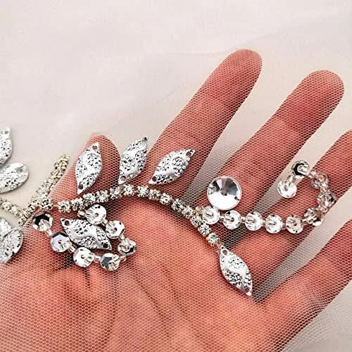 succi shan 17x38cm Sew on Sequin Rhinestones Belt Crystal Appliques for DIY Costume Dress | Floral Embroidered Patch thumbnail 3