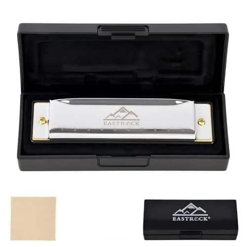 EASTROCK 10 Hole Blues Harmonica C Key Silver with Case | Diatonic Mouth Organ Phosphor Bronze Reeds thumbnail 5