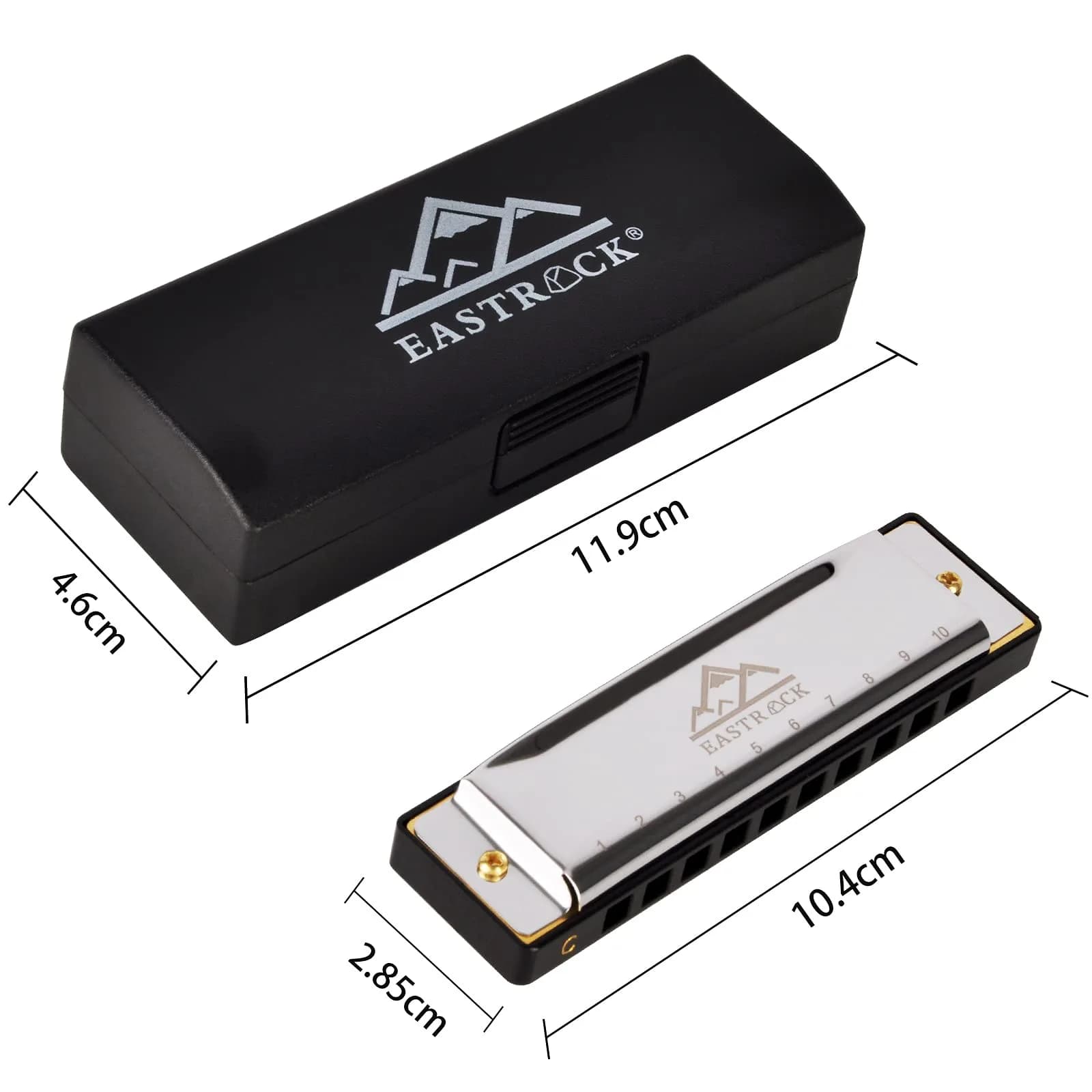 EASTROCK 10 Hole Blues Harmonica C Key Silver with Case | Diatonic Mouth Organ Phosphor Bronze Reeds - view 6