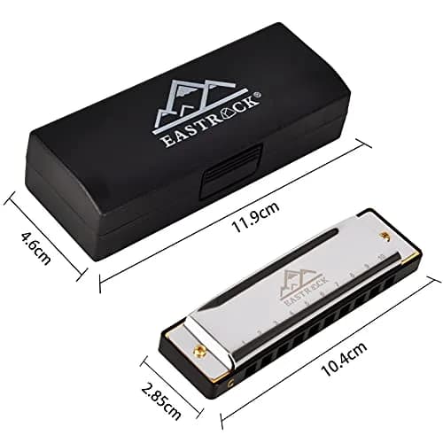 EASTROCK 10 Hole Blues Harmonica C Key Silver with Case | Diatonic Mouth Organ Phosphor Bronze Reeds thumbnail 6