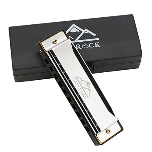 EASTROCK 10 Hole Blues Harmonica C Key Silver with Case | Diatonic Mouth Organ Phosphor Bronze Reeds thumbnail 1