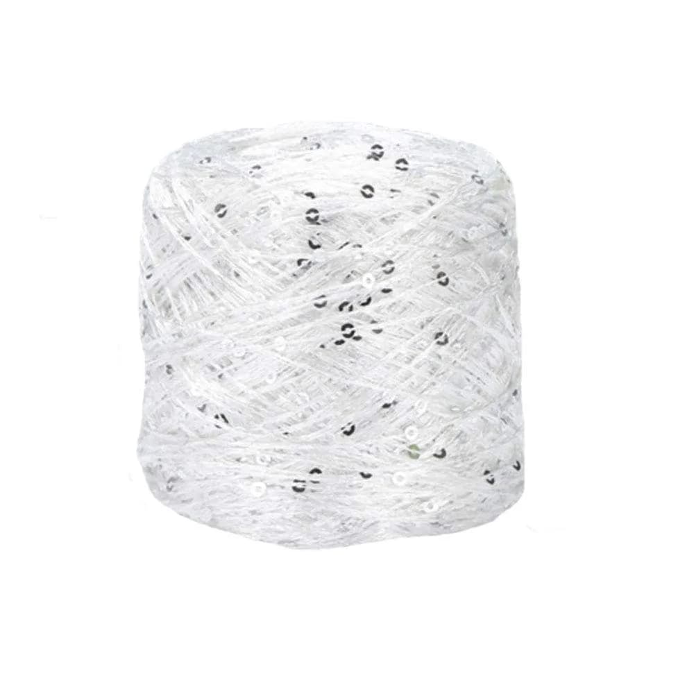 CLISIL White Sliver Sequin & Sparkle Art Yarn 100g (3.5 oz) | Glitter Yarn for Crochet & Knitting — White+Sliver