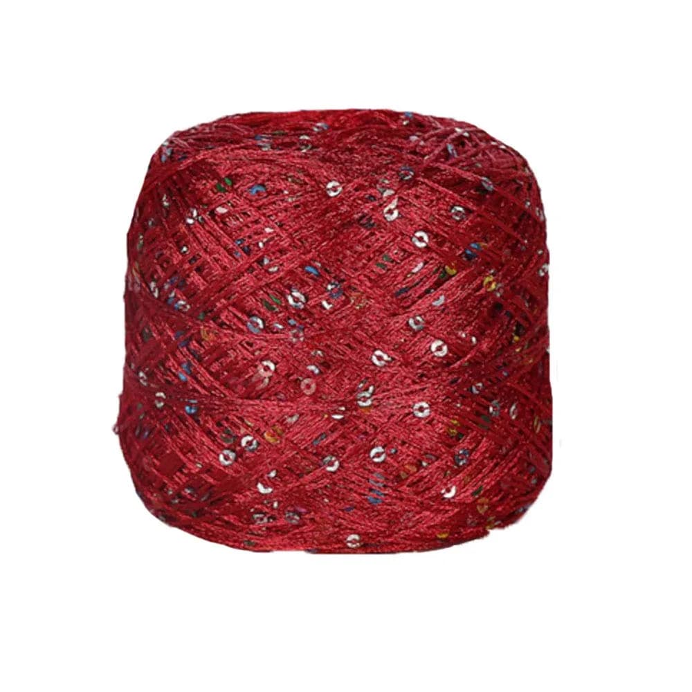 CLISIL Red Sequin Yarn 100g (3.5 oz) | Sparkle Fantasy Lace Art Yarn for Crochet Knitting Weaving — Red