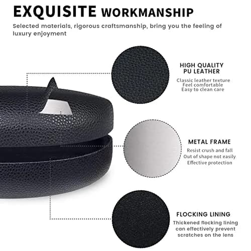 molshine Hard Shell Sunglasses Case Large Black | Classic PU Leather with Metal Frame & Flocking Lining thumbnail 4