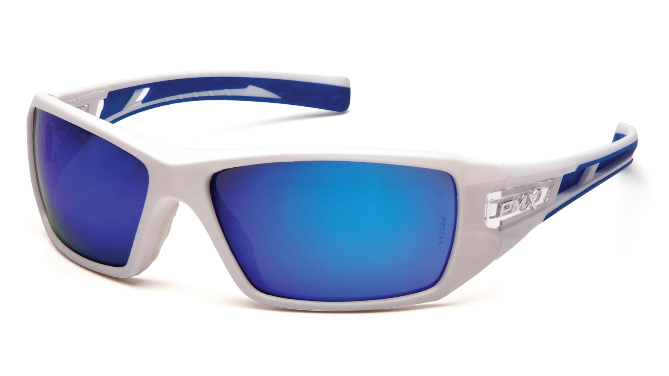 Pyramex Velar Safety Glasses, White-Blue Frame/Ice Blue Mirror Lens Medium | ANSI Z87.1 Certified Impact Resistant Eyewear