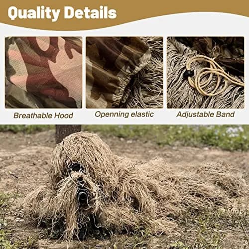 MOPHOTO 5 in 1 Ghillie Suit 3D Camouflage Hunting Suit Adult XL/2XL | Camouflage for Hunting & Wildlife thumbnail 3