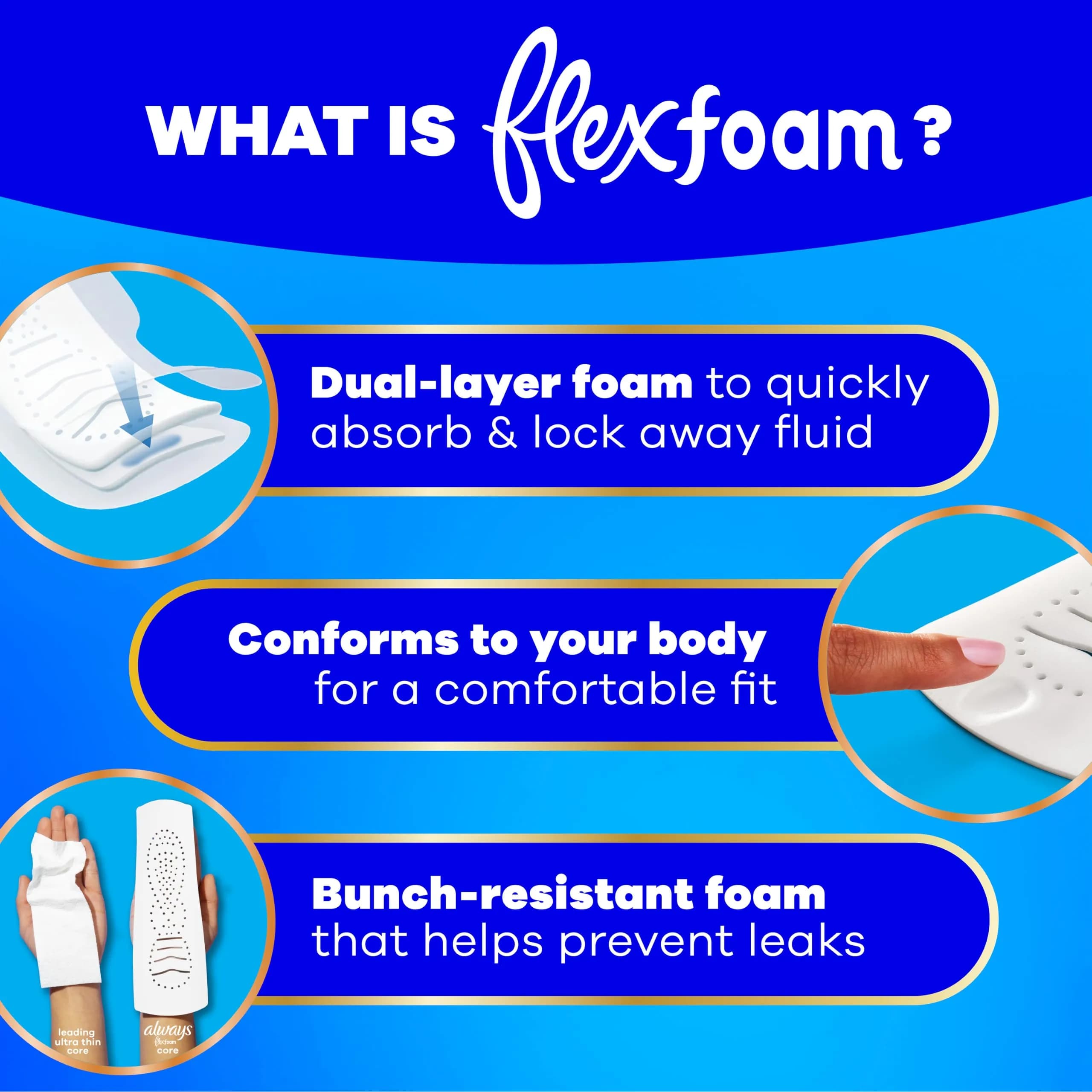 Always Infinity FlexFoam Feminine Pads Size 5 Extra Heavy Overnight Unscented with Wings 30 Count | Dermatologist Tested - view 4