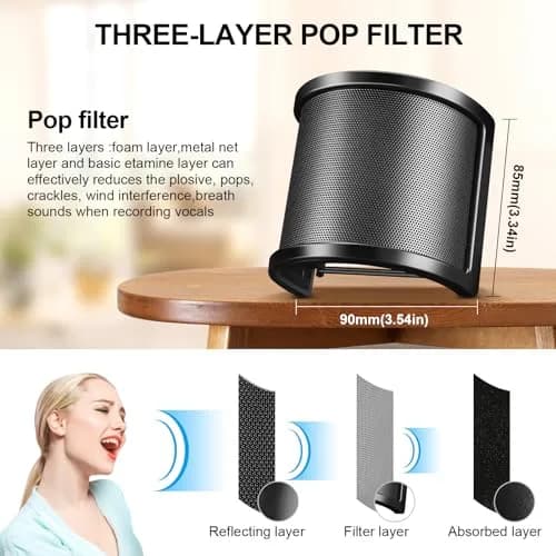 Aokeo 3-Layer Microphone Pop Filter with Metal Mesh & Foam for Handheld Mics | Reduces Plosives & Wind Noise thumbnail 3