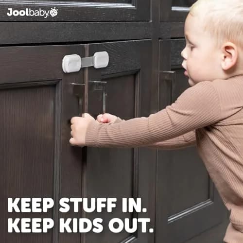 Jool Baby Child Safety Strap Locks (12 Pack) Baby Proof Cabinets, Drawers, Fridge, Toilet & Trash Cans – 3M Adhesive Childproof Locks thumbnail 2