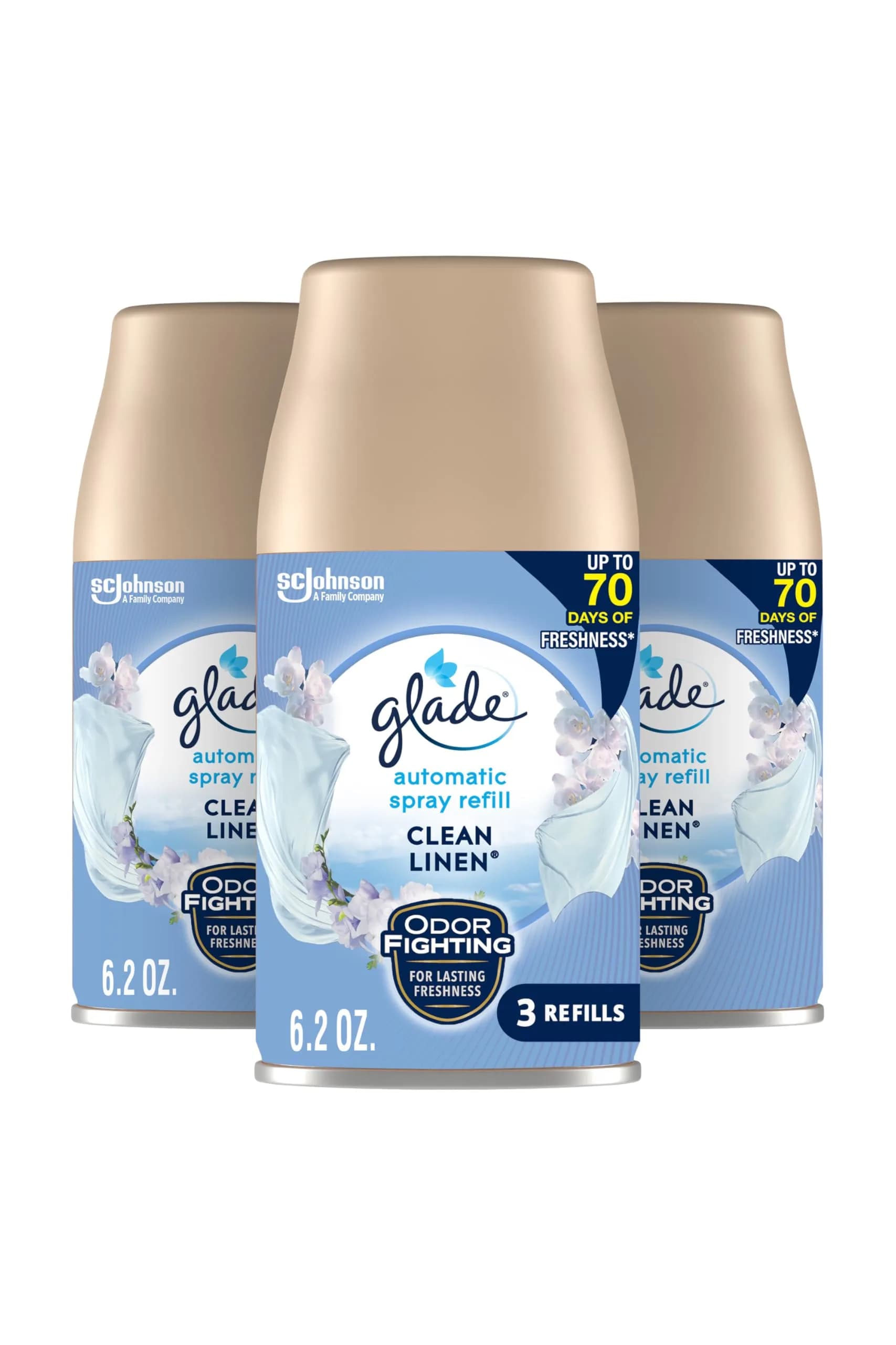 Glade Automatic Spray Air Freshener Refill Clean Linen Scent, 6.2 Oz (3 Count) | Timed Fragrance Release - main product image