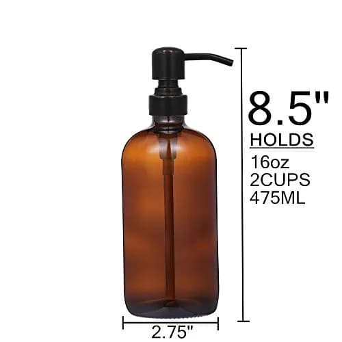 CHBJDAN Amber Glass Soap Dispenser 2-Pack 500ml (16 Fl Oz) | Vintage Style with Oil Rubbed Bronze Pumps thumbnail 4