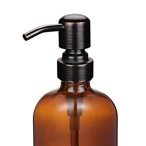 CHBJDAN Amber Glass Soap Dispenser 2-Pack 500ml (16 Fl Oz) | Vintage Style with Oil Rubbed Bronze Pumps thumbnail 2