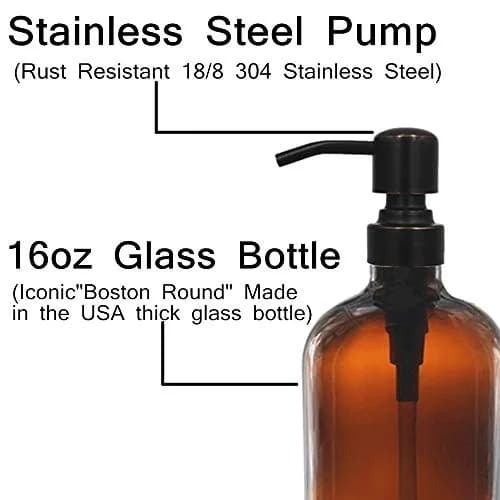 CHBJDAN Amber Glass Soap Dispenser 2-Pack 500ml (16 Fl Oz) | Vintage Style with Oil Rubbed Bronze Pumps thumbnail 3