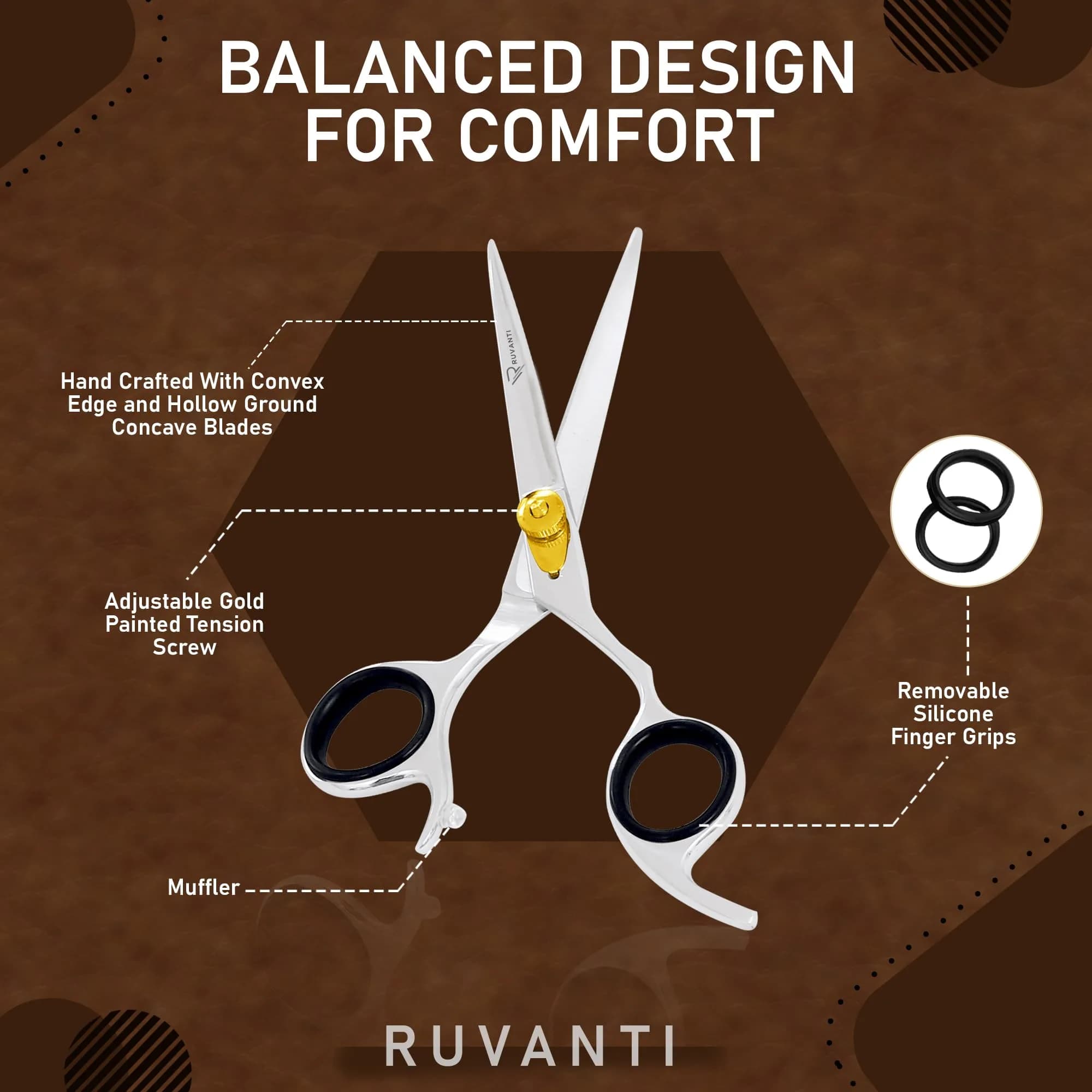 RUVANTI Silver Hair Thinner Shears 6.5" Japanese Steel | Professional Barber & Salon Texturizing Scissors - view 3