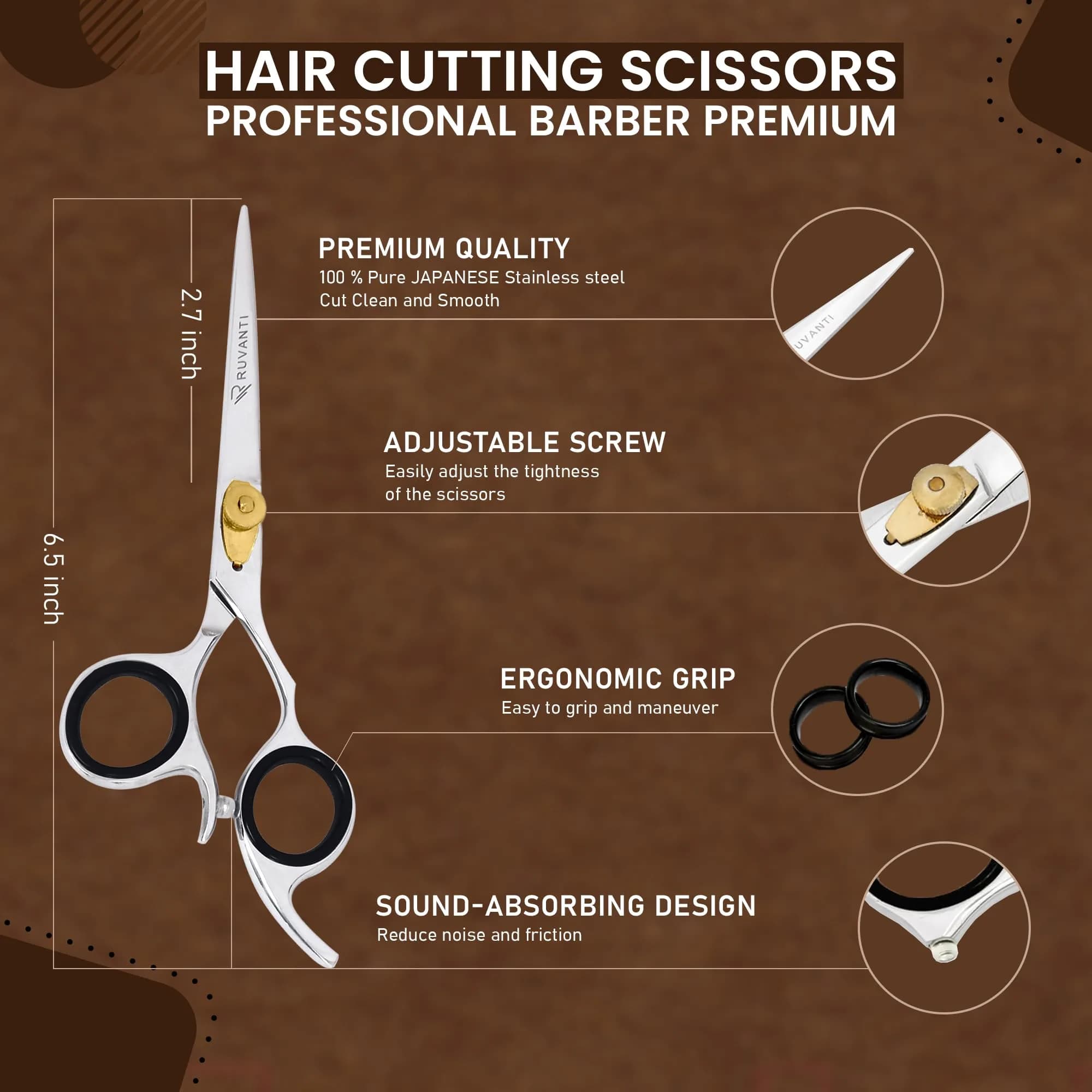 RUVANTI Silver Professional Hair Cutting Shears 6.5" Japanese Steel Barber Scissors - view 2