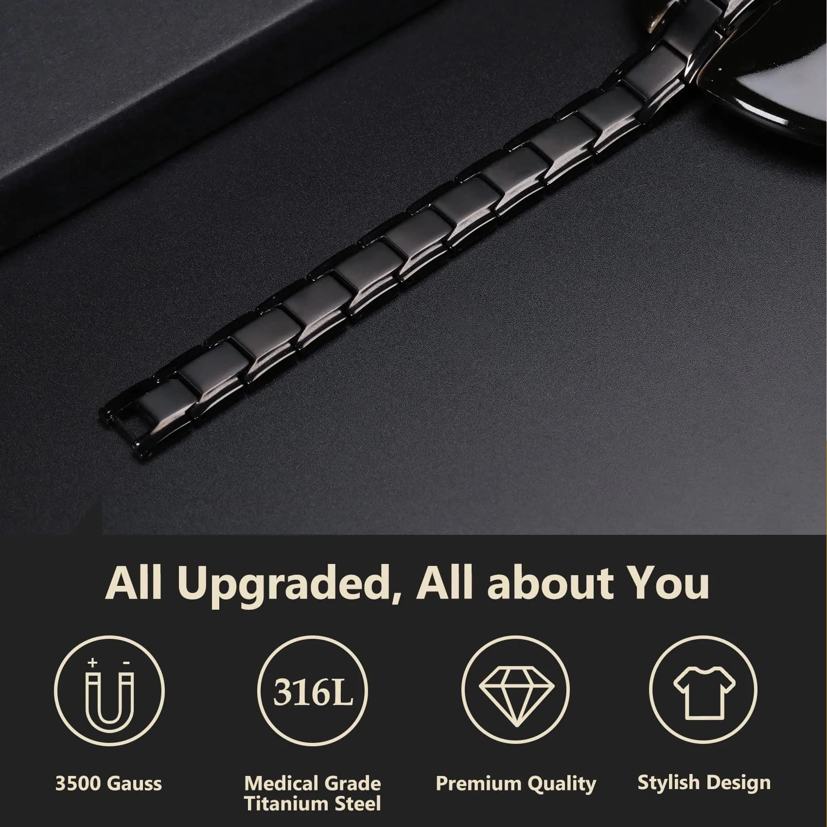 Feraco Mens Magnetic Bracelet 22cm (8.66 inch) | 18 Neodymium Magnets for Wrist Therapy - view 3