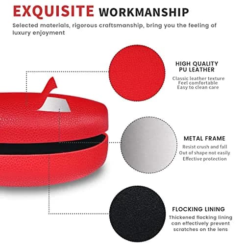 molshine Hard Shell Sunglasses Case Red | Classic PU Leather Eyeglass Case with Metal Frame, 16.5cm (6.5") thumbnail 4