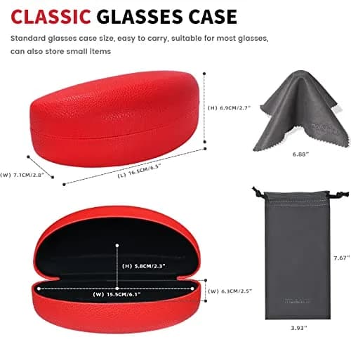 molshine Hard Shell Sunglasses Case Red | Classic PU Leather Eyeglass Case with Metal Frame, 16.5cm (6.5") thumbnail 3