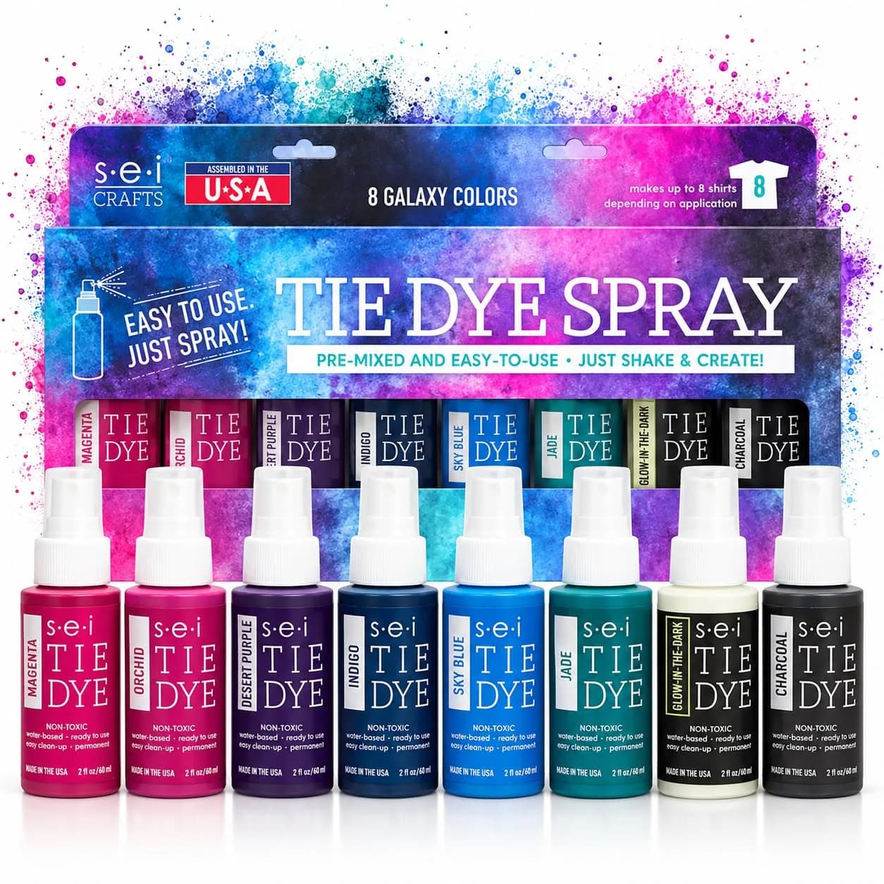 S·E·I Galaxy Tie Dye Kit 8 Colors | Water Based Spray Bottles for Fabric & Home Decor