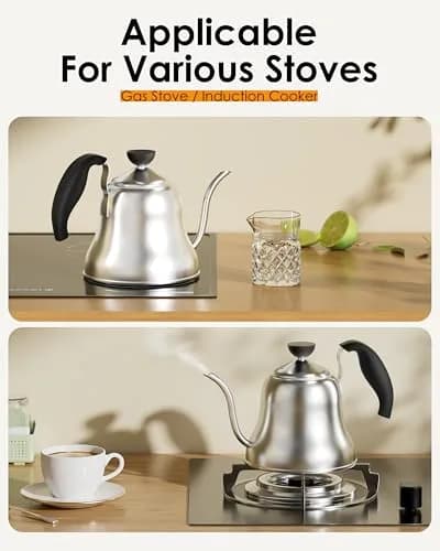 Chefbart Gooseneck Kettle for Pour Over Coffee & Tea, 0.8L (28oz) Brushed Stainless Steel | Precise Flow Control for Drip Brewing thumbnail 7