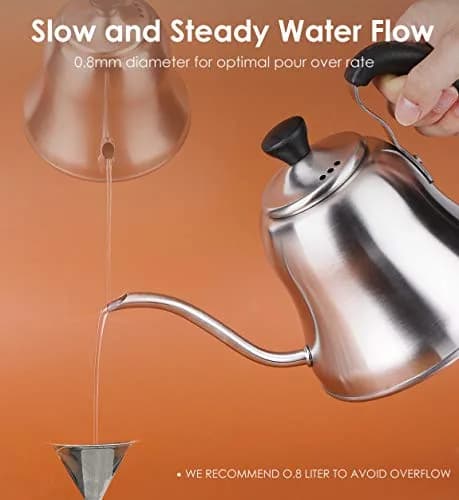 Chefbart Gooseneck Kettle for Pour Over Coffee & Tea, 0.8L (28oz) Brushed Stainless Steel | Precise Flow Control for Drip Brewing thumbnail 3