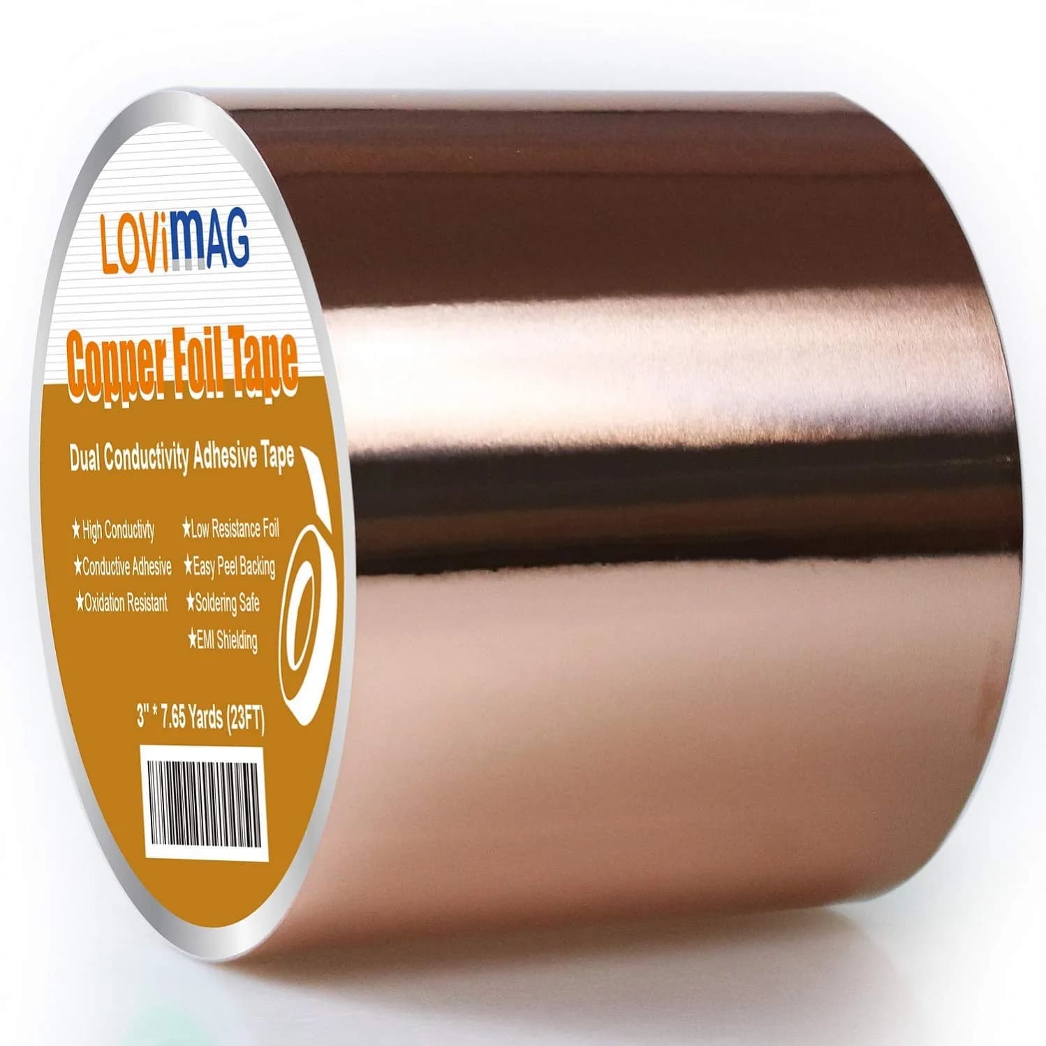 LOVIMAG Copper Foil Tape 25mm (0.98 Inch) x 82.5ft | High Conductivity Industrial Adhesive Tape — 75mmx7m-1p