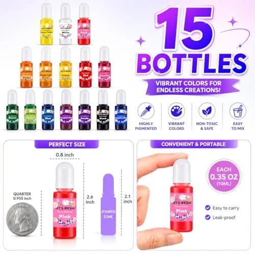 LET'S RESIN Epoxy Resin Dye 15 Colors (10ml/bottle) | Translucent Liquid Pigment for Resin Art & Jewelry Making thumbnail 5