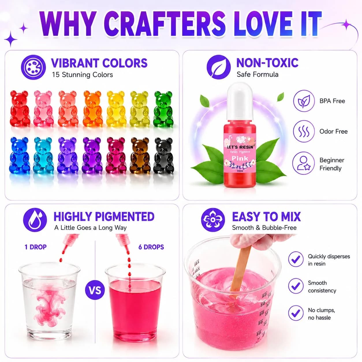 LET'S RESIN 15 Color Concentrated Resin Dye - Vibrant Translucent Pigments for Epoxy & UV Resin Art - view 3
