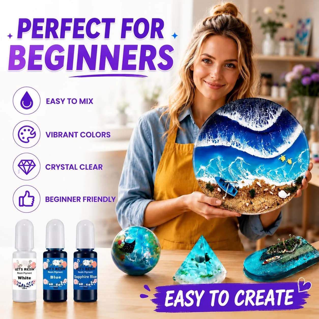 LET'S RESIN 15 Color Concentrated Resin Dye - Vibrant Translucent Pigments for Epoxy & UV Resin Art - view 4