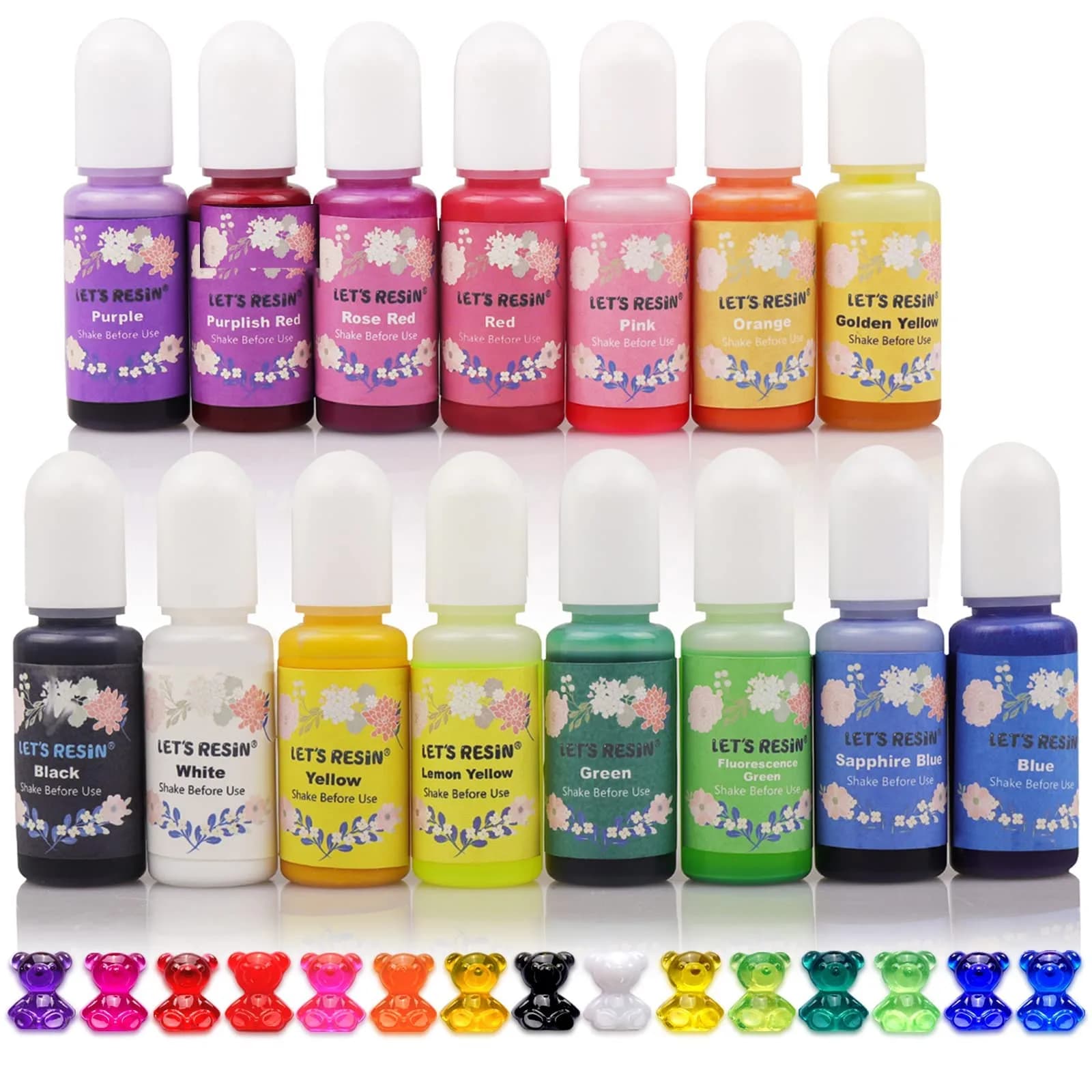 LET'S RESIN Concentrated Resin Dye 16 Colors (0.35oz Each) | Vibrant Translucent Pigments for Epoxy & UV Resin Art — 15 Colors
