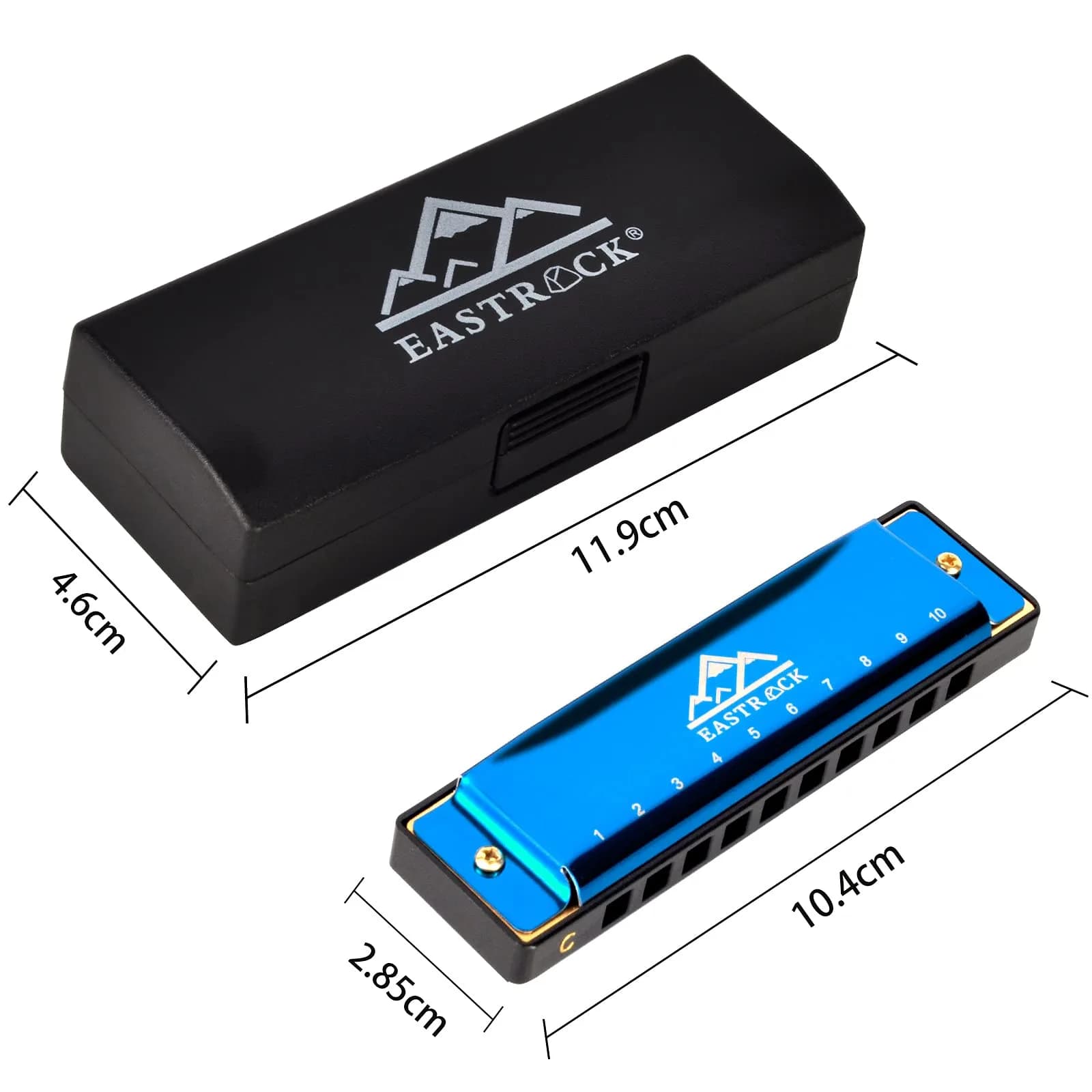 EASTROCK 10 Hole Blues Harmonica C Key Blue with Case | Diatonic Mouth Organ Phosphor Bronze Reeds - view 5