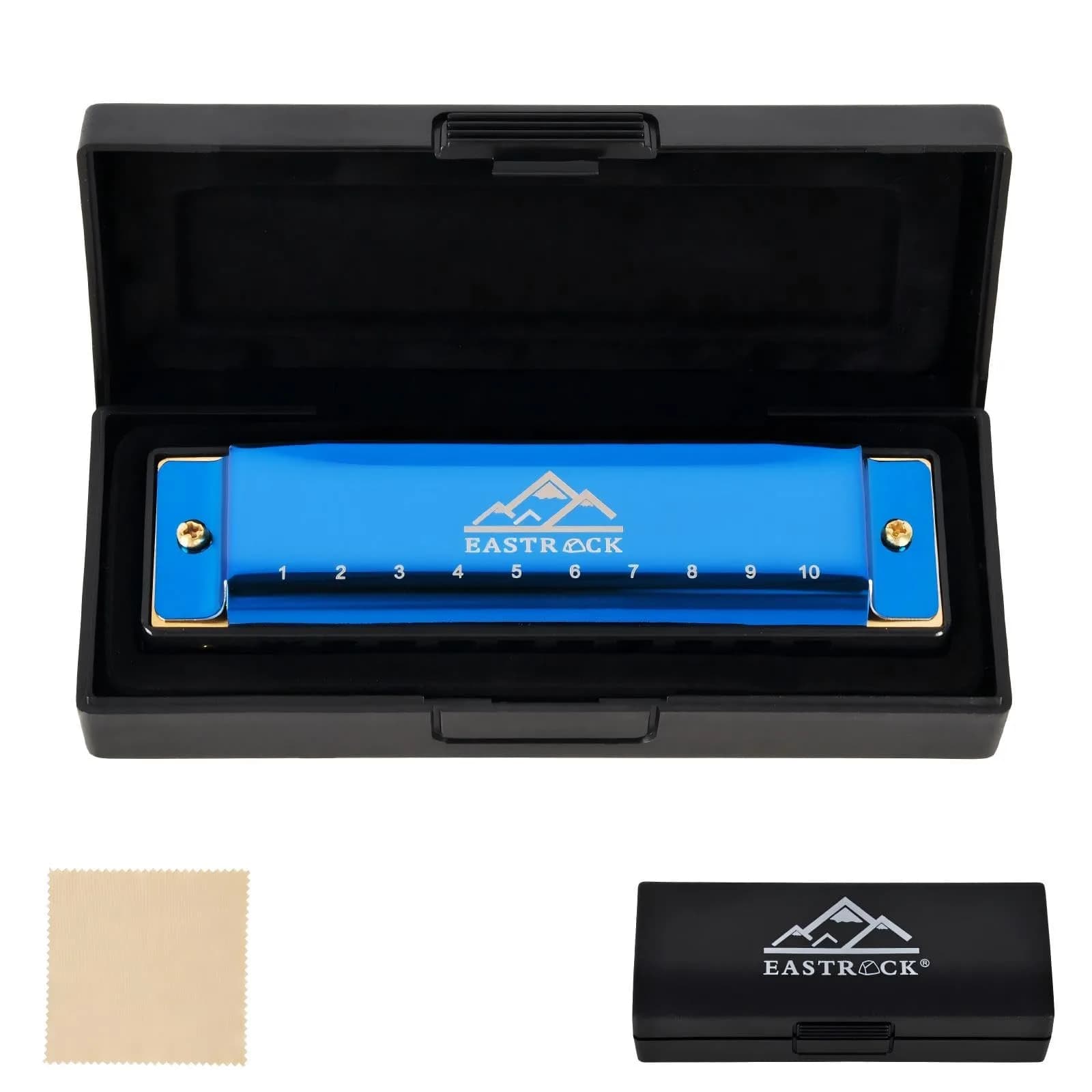 EASTROCK 10 Hole Blues Harmonica C Key Blue with Case | Diatonic Mouth Organ Phosphor Bronze Reeds - view 4