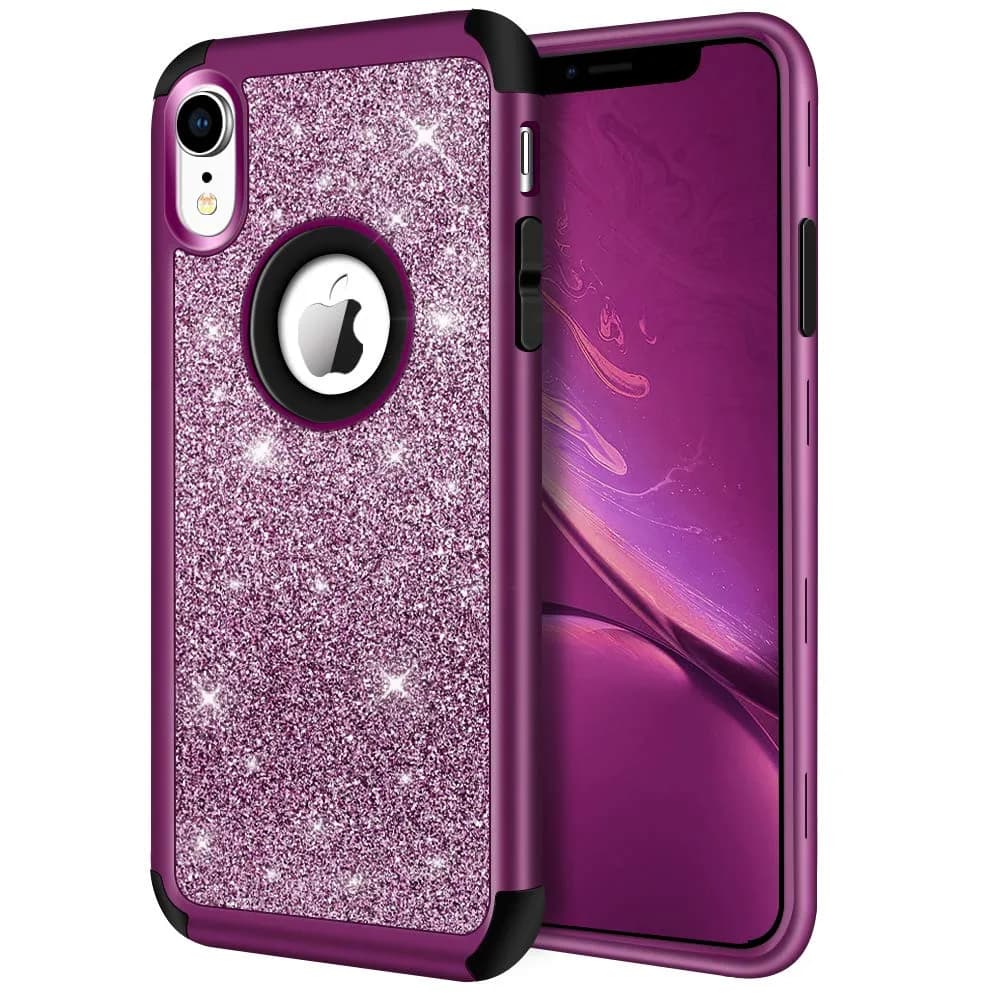Hython Compatible with iPhone XR Case, Heavy Duty Full-Body Defender 6.1-Inch | Glitter Sparkle Shockproof Cover — Purple