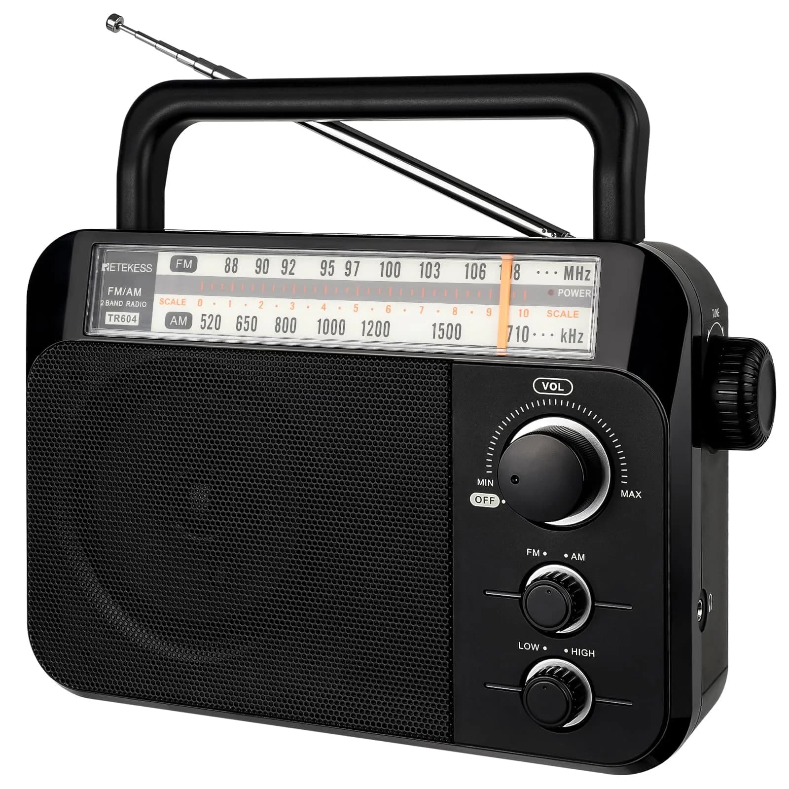 Retekess TR604 AM FM Radio Portable Plug-in Wall Black | Simple Operation for Elders