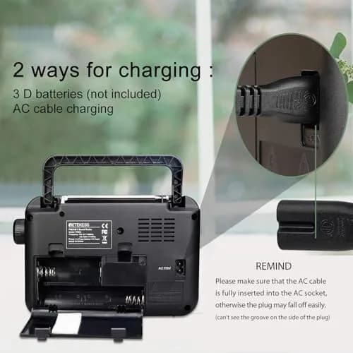 Retekess TR604 AM FM Radio Portable Plug-in Wall Black | Simple Operation for Elders thumbnail 3