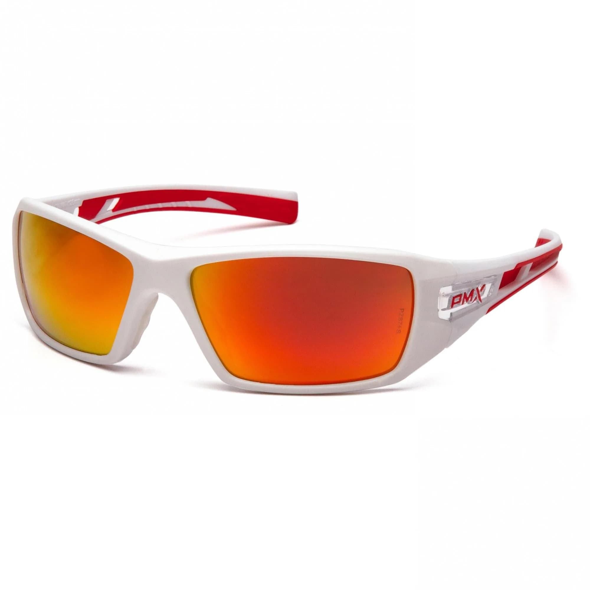 Pyramex Velar Safety Glasses White-Red Frame Sky Red Mirror Lens | ANSI Z87.1 Impact Resistant Polycarbonate