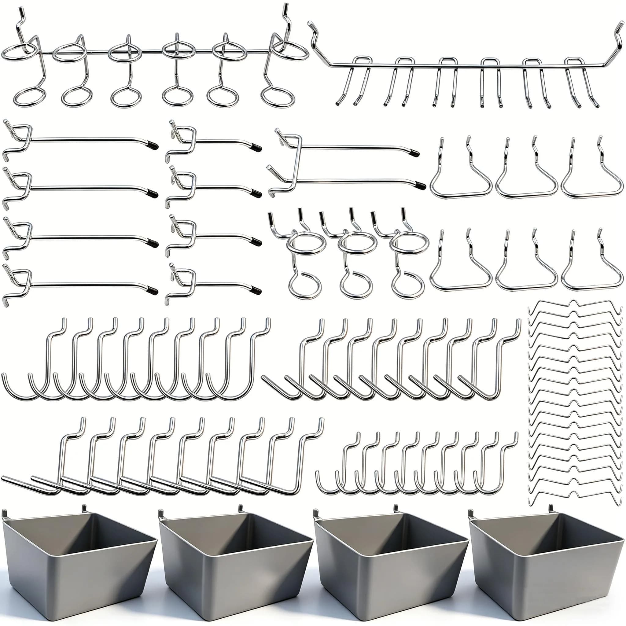 FRIMOONY 80-Piece Pegboard Hooks Assortment with Bins and Peg Locks | Organize Tools, Garage, Kitchen - main product image