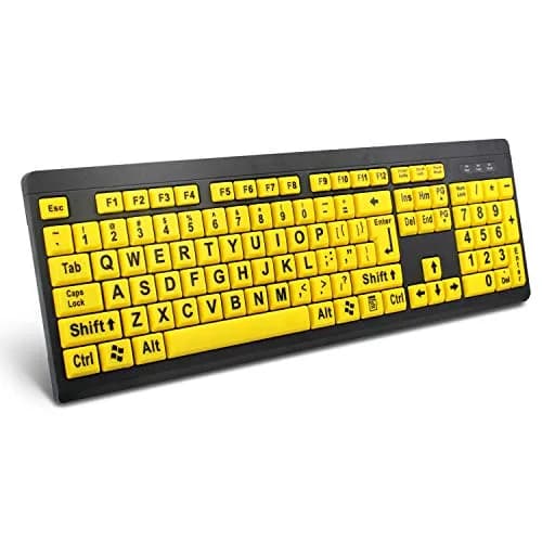 BOOGIIO Large Print Computer Keyboard Wired USB High Contrast Yellow+Black | Ergonomic Design for Visually Impaired thumbnail 1