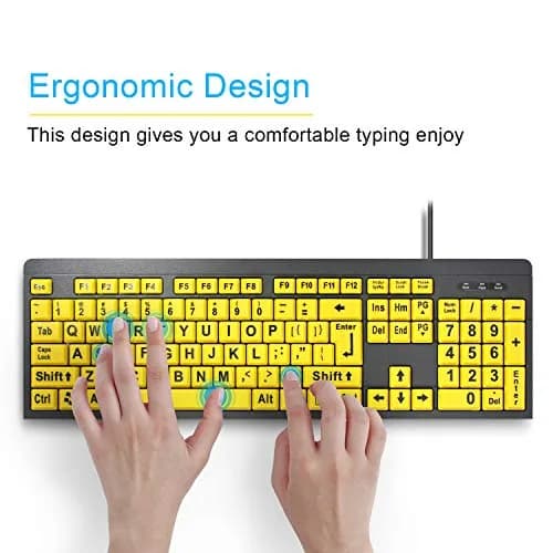 BOOGIIO Large Print Computer Keyboard Wired USB High Contrast Yellow+Black | Ergonomic Design for Visually Impaired thumbnail 5