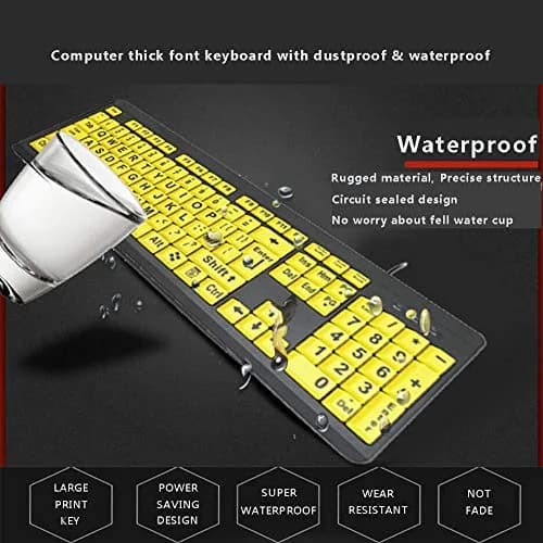 BOOGIIO Large Print Computer Keyboard Wired USB High Contrast Yellow+Black | Ergonomic Design for Visually Impaired thumbnail 9