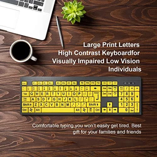 BOOGIIO Large Print Computer Keyboard Wired USB High Contrast Yellow+Black | Ergonomic Design for Visually Impaired thumbnail 2
