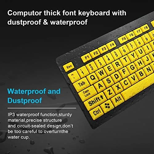 BOOGIIO Large Print Computer Keyboard Wired USB High Contrast Yellow+Black | Ergonomic Design for Visually Impaired thumbnail 3