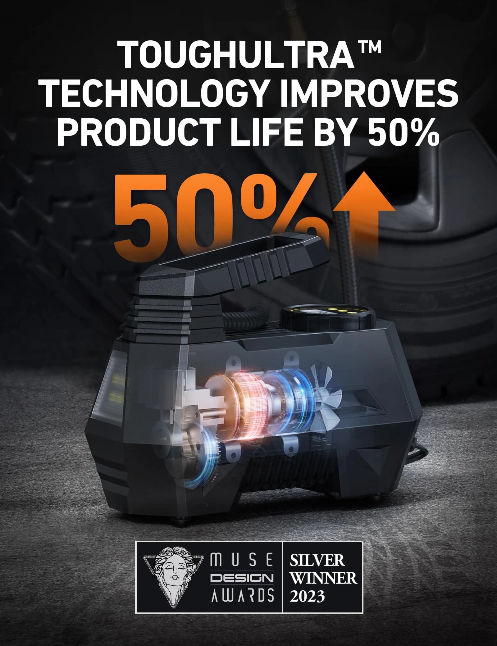 AstroAI AIRUN H Tire Inflator Portable Air Compressor 12V DC | 35L/min Airflow, 100 PSI Max Pressure - view 5