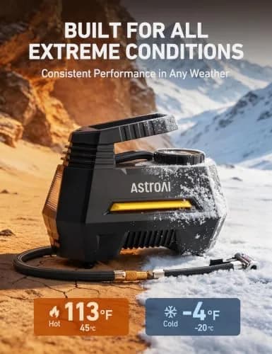 AstroAI AIRUN H Tire Inflator Portable Air Compressor 12V DC | 35L/min Airflow, 100 PSI Max Pressure thumbnail 6