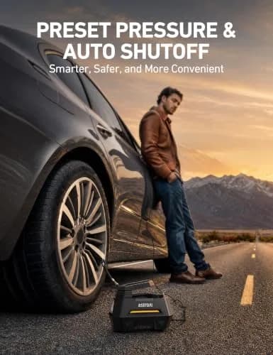 AstroAI AIRUN H Tire Inflator Portable Air Compressor 12V DC | 35L/min Airflow, 100 PSI Max Pressure thumbnail 7