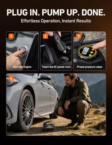 AstroAI AIRUN H Tire Inflator Portable Air Compressor 12V DC | 35L/min Airflow, 100 PSI Max Pressure thumbnail 8